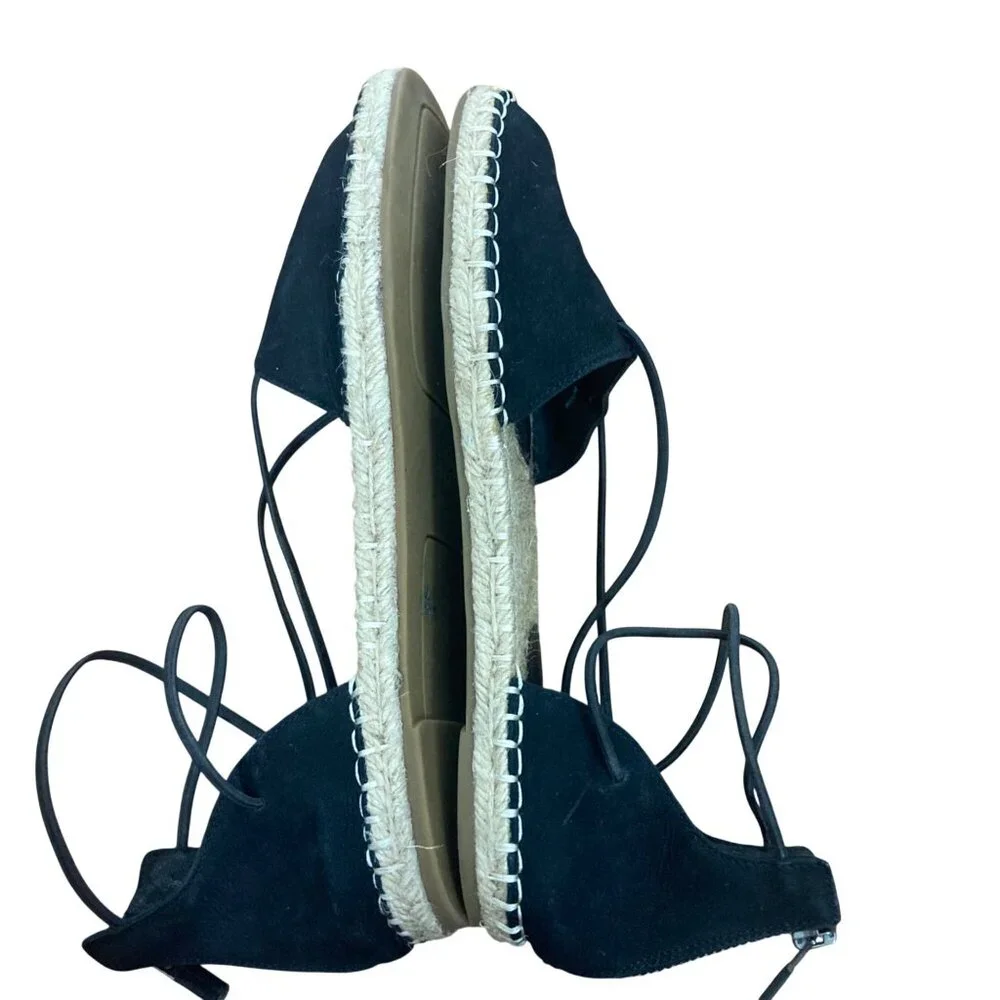 Eileen Fisher Lace Espadrille Flats Womens 8 Black Suede Strappy Sandals
